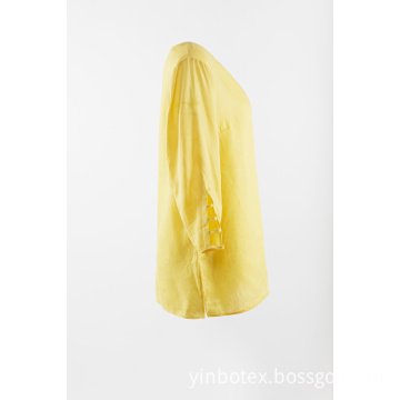 Yellow linen blouse with 3/4 sleeve